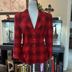 Escada Women's 100% Wool Red Plaid Jacket